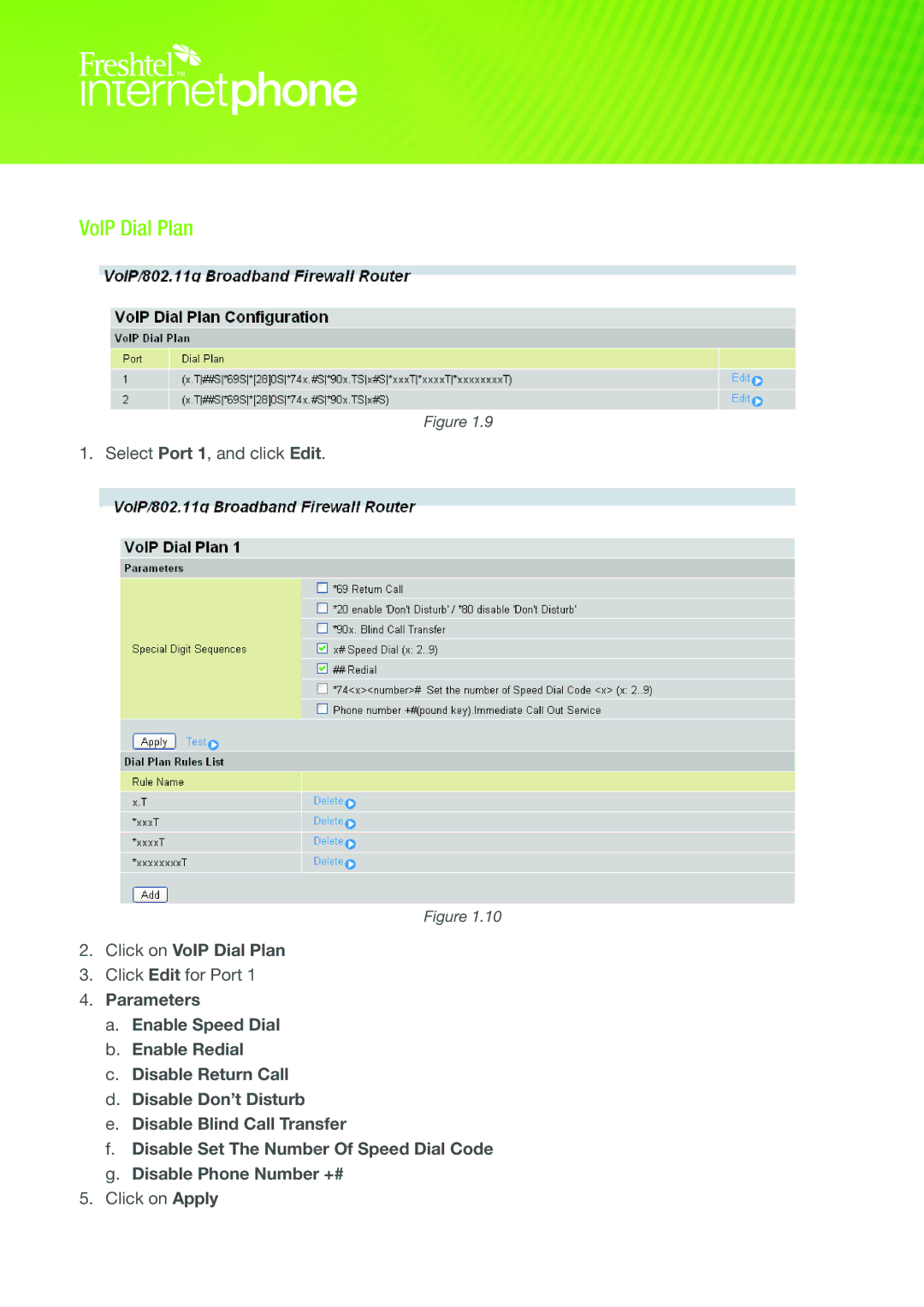 Freshtel 64xx, 74xx manual Click on VoIP Dial Plan 