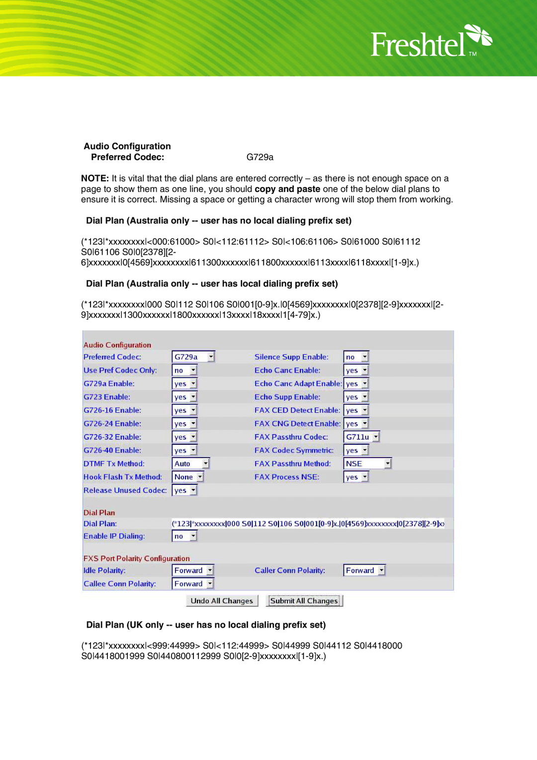 Freshtel Sipura, SPA-2000 manual Dial Plan UK only -- user has no local dialing prefix set 