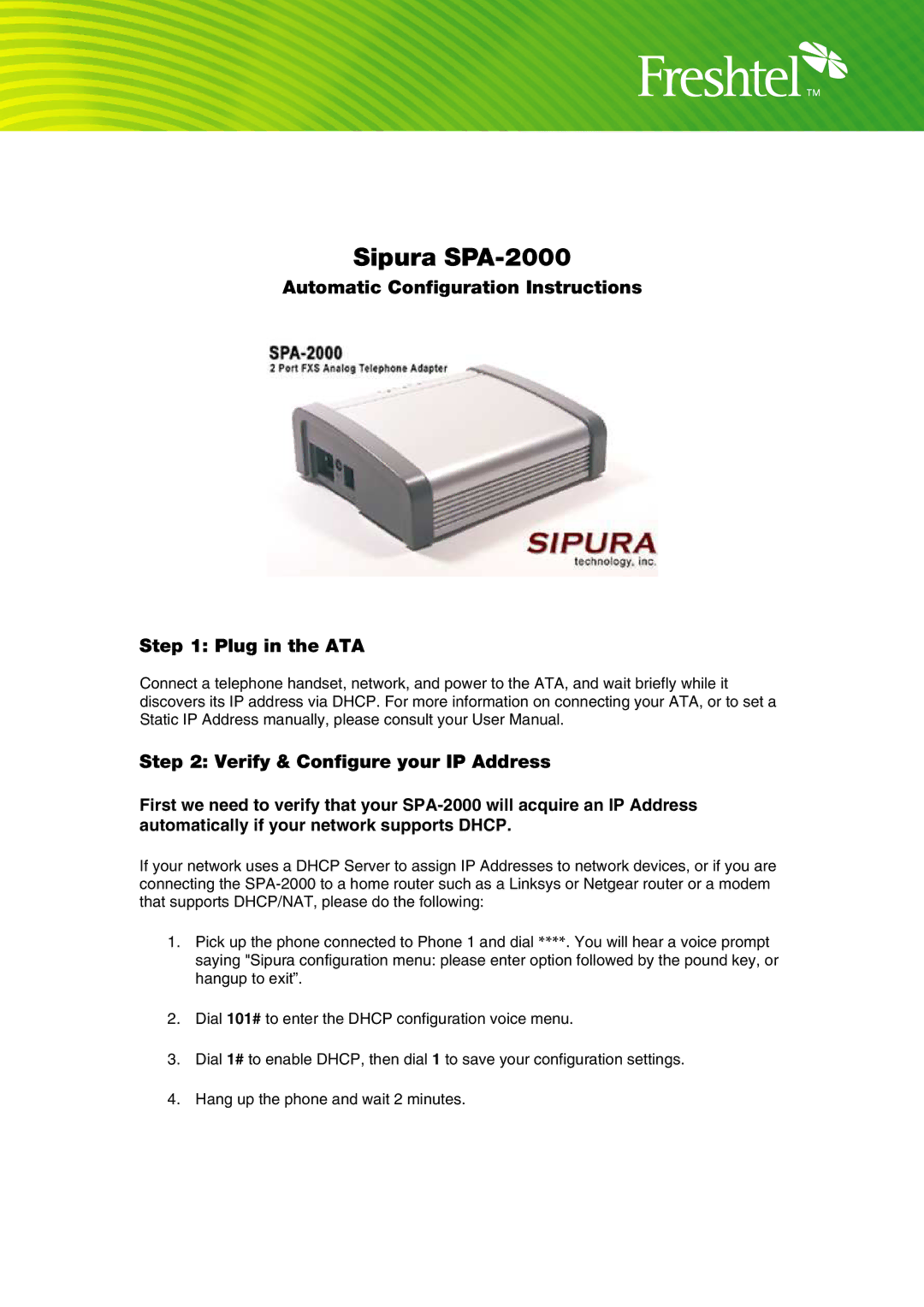 Freshtel manual Sipura SPA-2000 