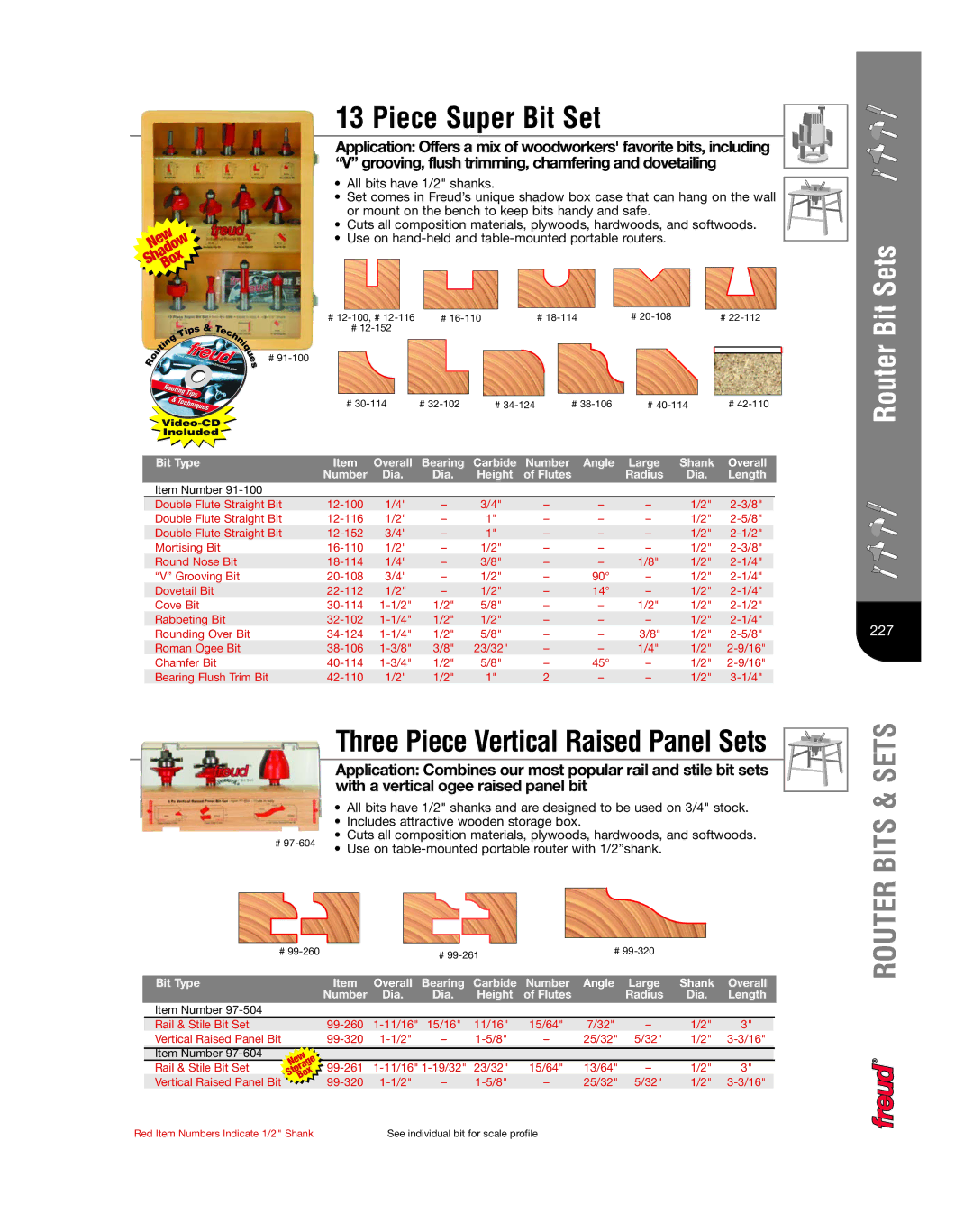 Freud Tools 222 manual Piece Super Bit Set, With a vertical ogee raised panel bit 