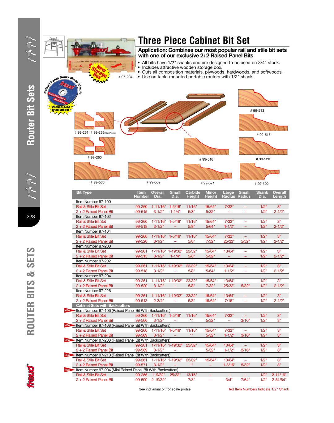Freud Tools 222 manual Three Piece Cabinet Bit Set 