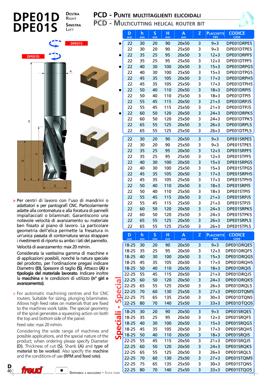 Freud Tools DPSDD, DPSDS manual DPE01D, DPE01S, Avanzamento 