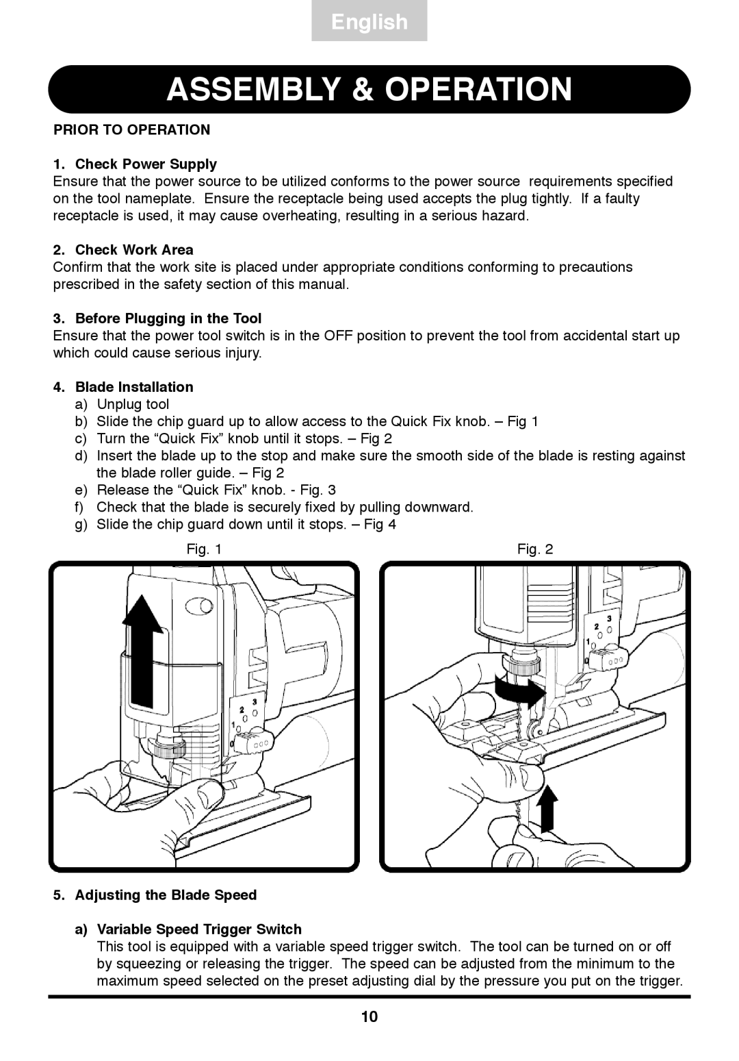 Freud Tools FJ85 operating instructions Assembly & Operation, Prior to Operation 