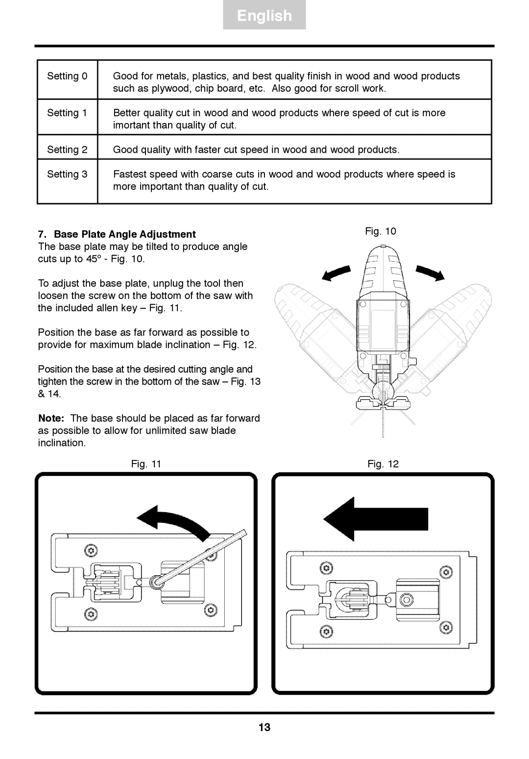 Freud Tools FJ85 operating instructions Base Plate Angle Adjustment 