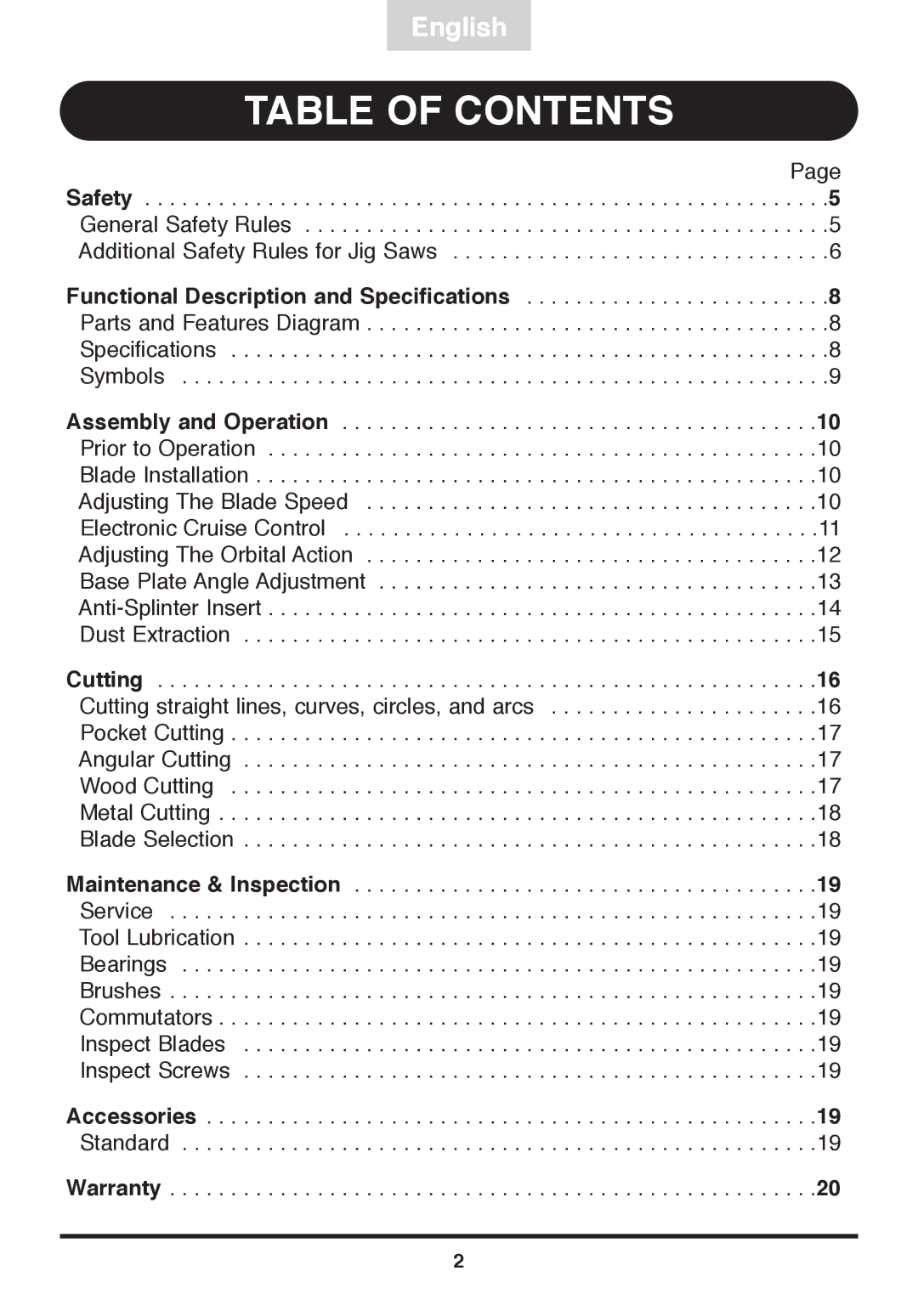 Freud Tools FJ85 operating instructions Table of Contents 