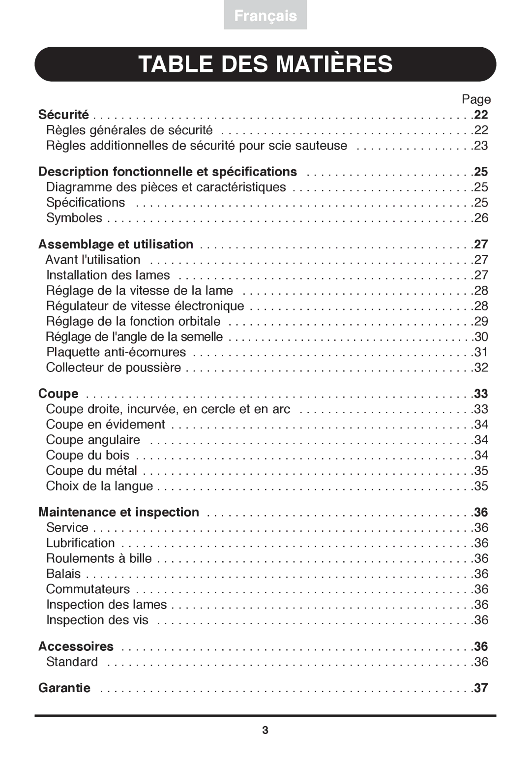 Freud Tools FJ85 operating instructions Table DES Matières 