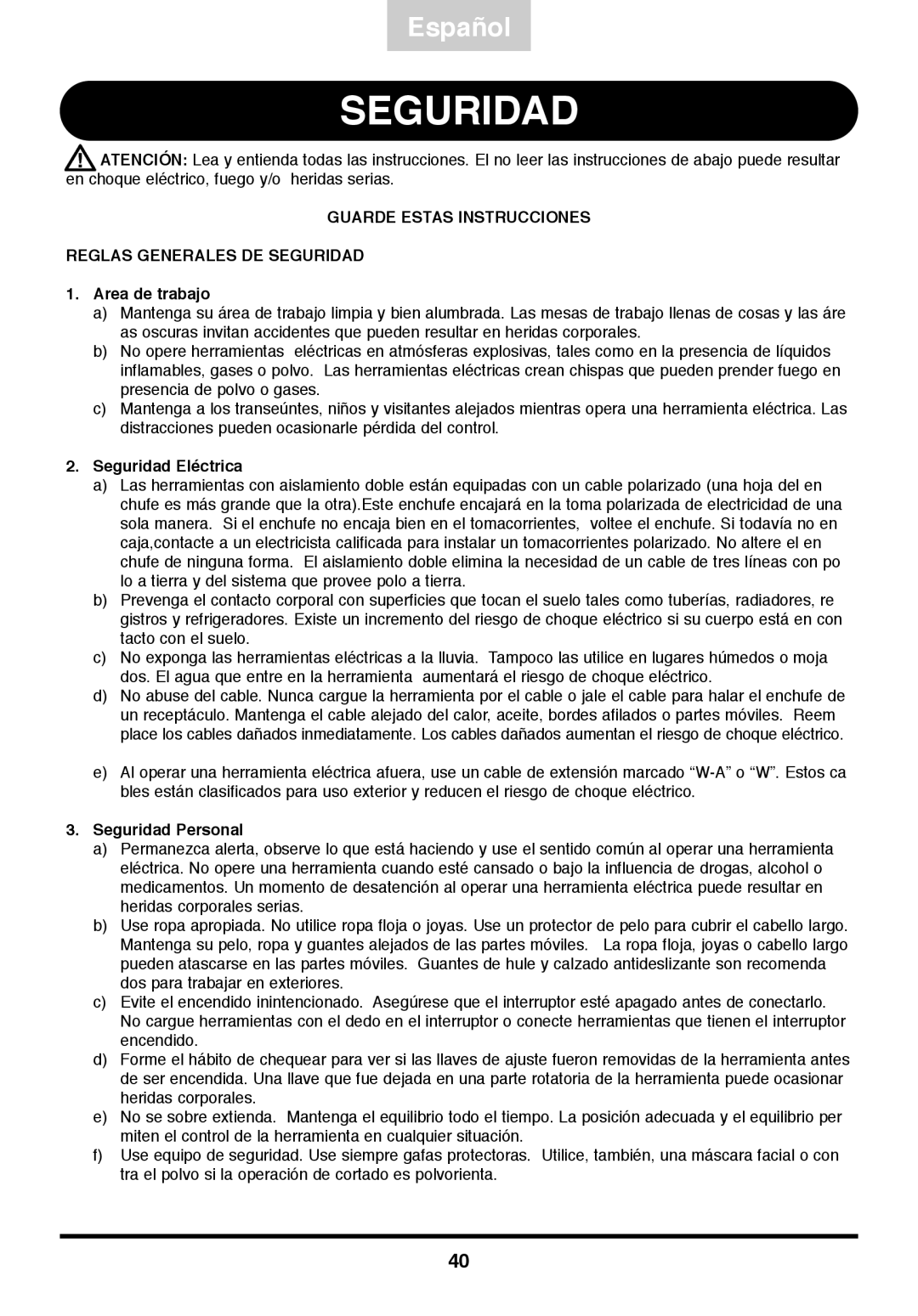 Freud Tools FJ85 operating instructions Guarde Estas Instrucciones Reglas Generales DE Seguridad 