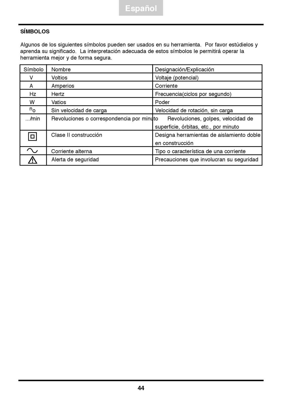 Freud Tools FJ85 operating instructions Símbolos 