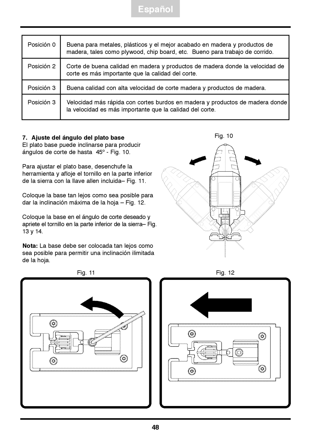 Freud Tools FJ85 operating instructions Ajuste del ángulo del plato base 