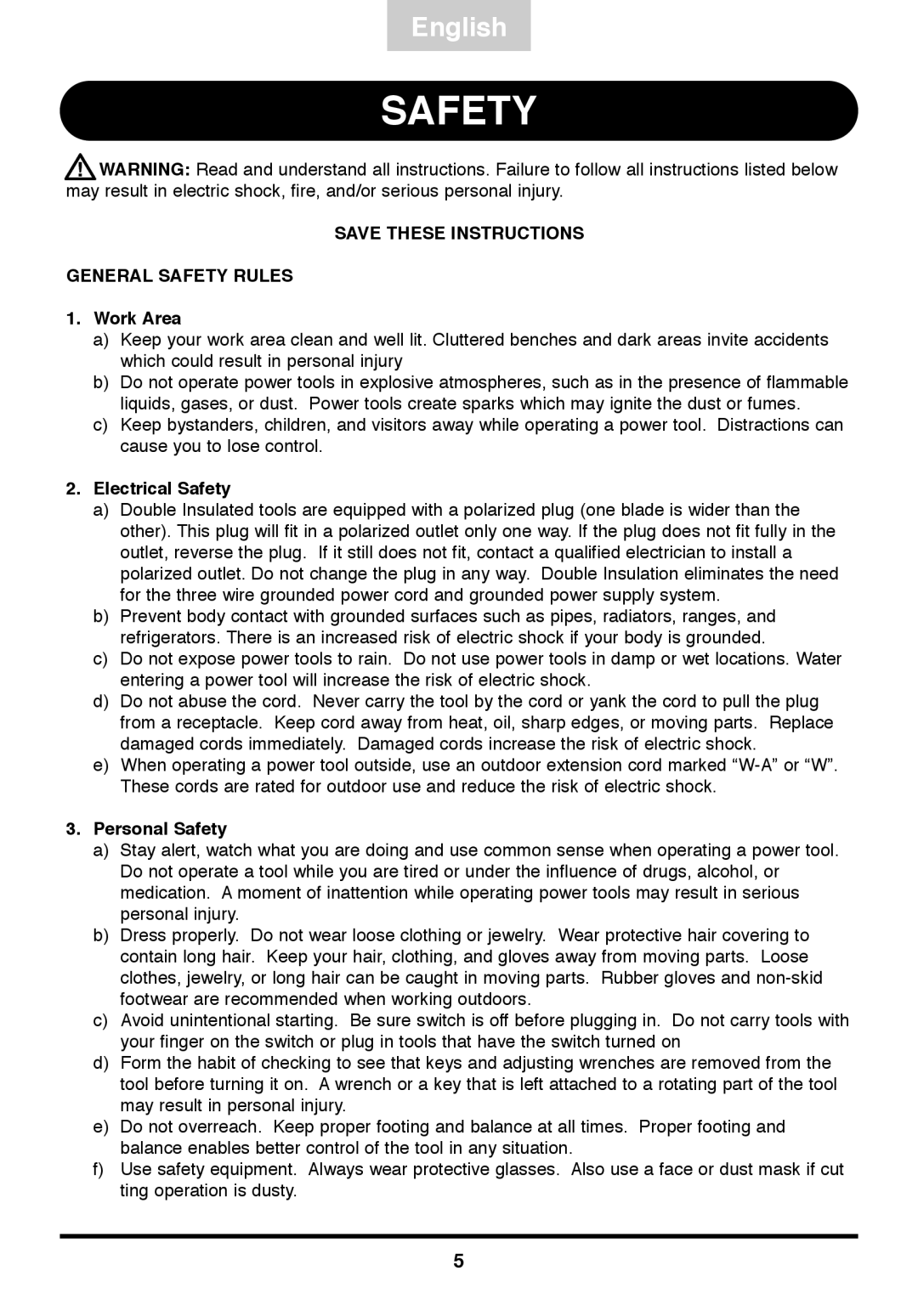 Freud Tools FJ85 operating instructions General Safety Rules, Work Area, Electrical Safety, Personal Safety 