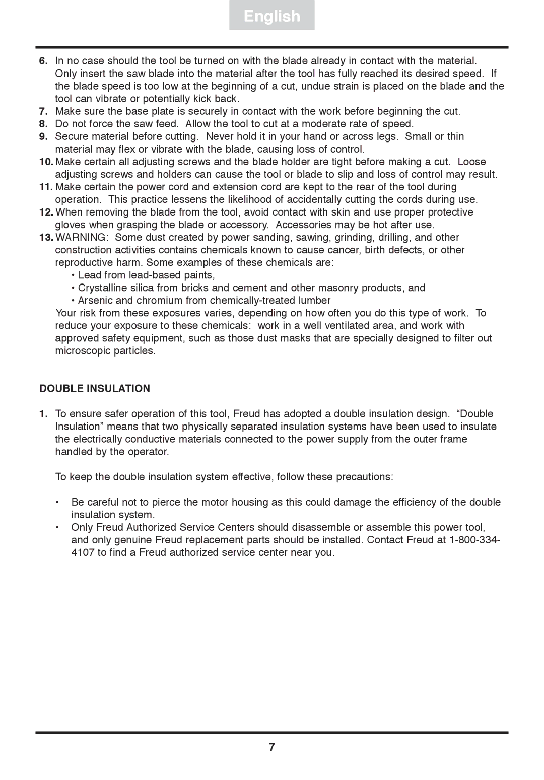 Freud Tools FJ85 operating instructions Double Insulation 