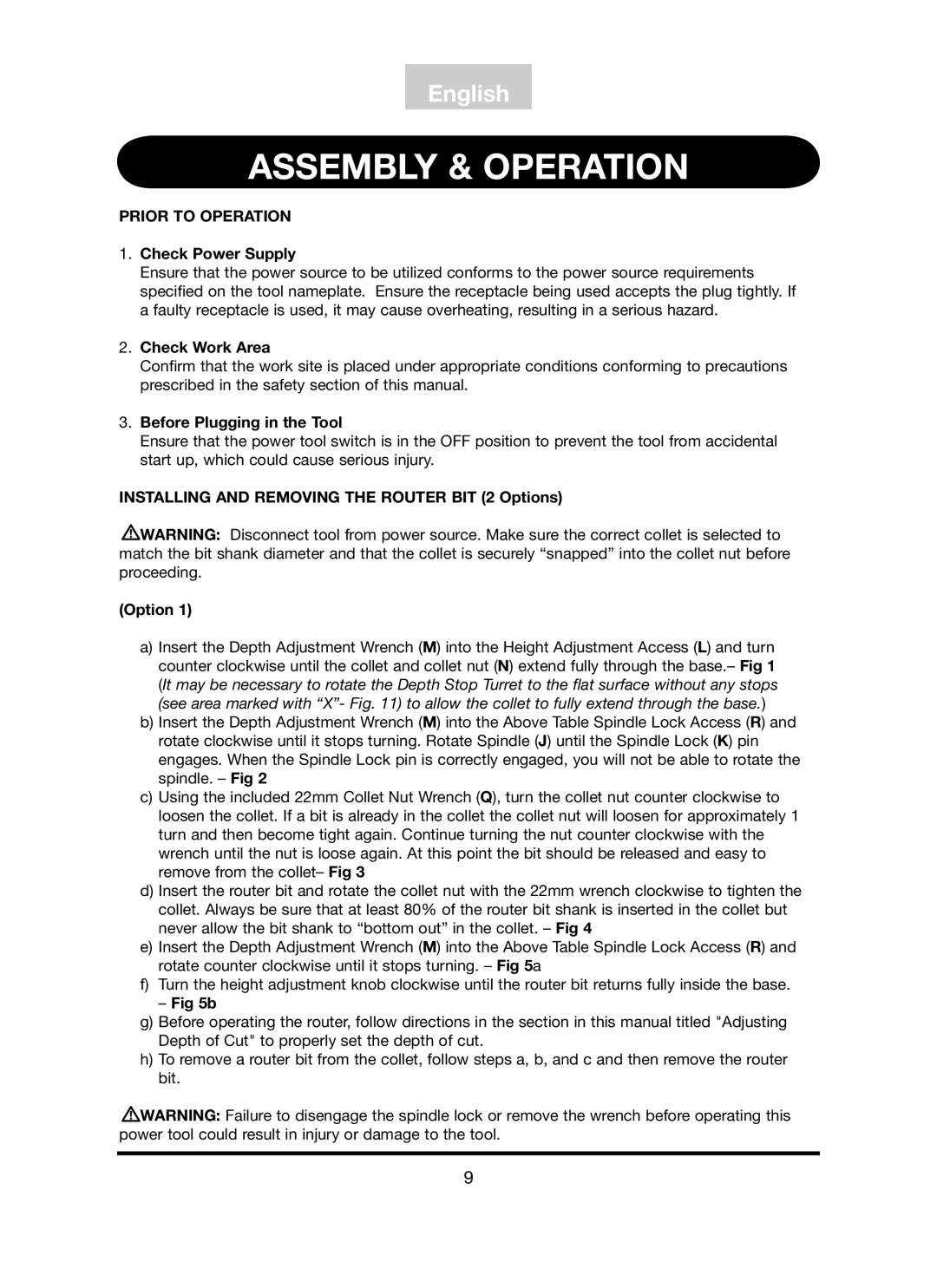 Freud Tools FT3000VCE operating instructions Assembly & Operation, Prior to Operation 