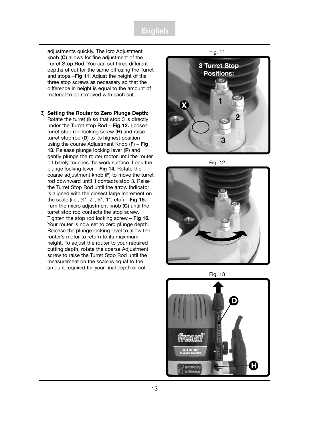 Freud Tools FT3000VCE operating instructions Turret Stop Positions 