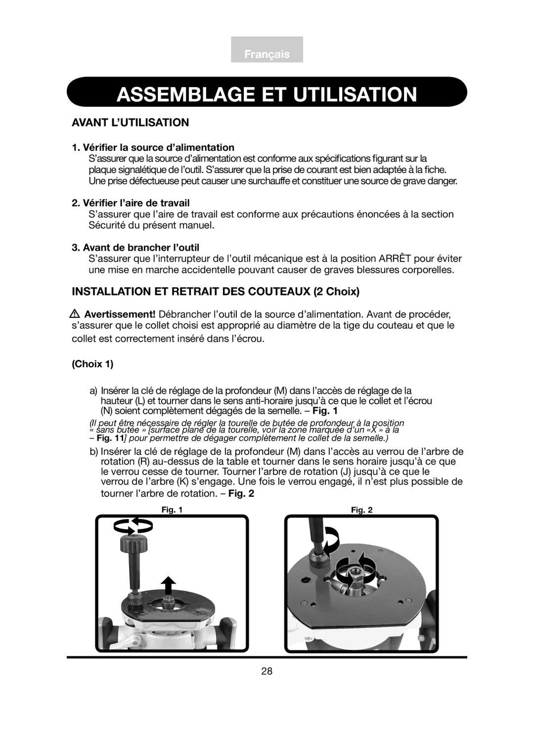 Freud Tools FT3000VCE operating instructions Assemblage ET Utilisation, Avant L’UTILISATION 