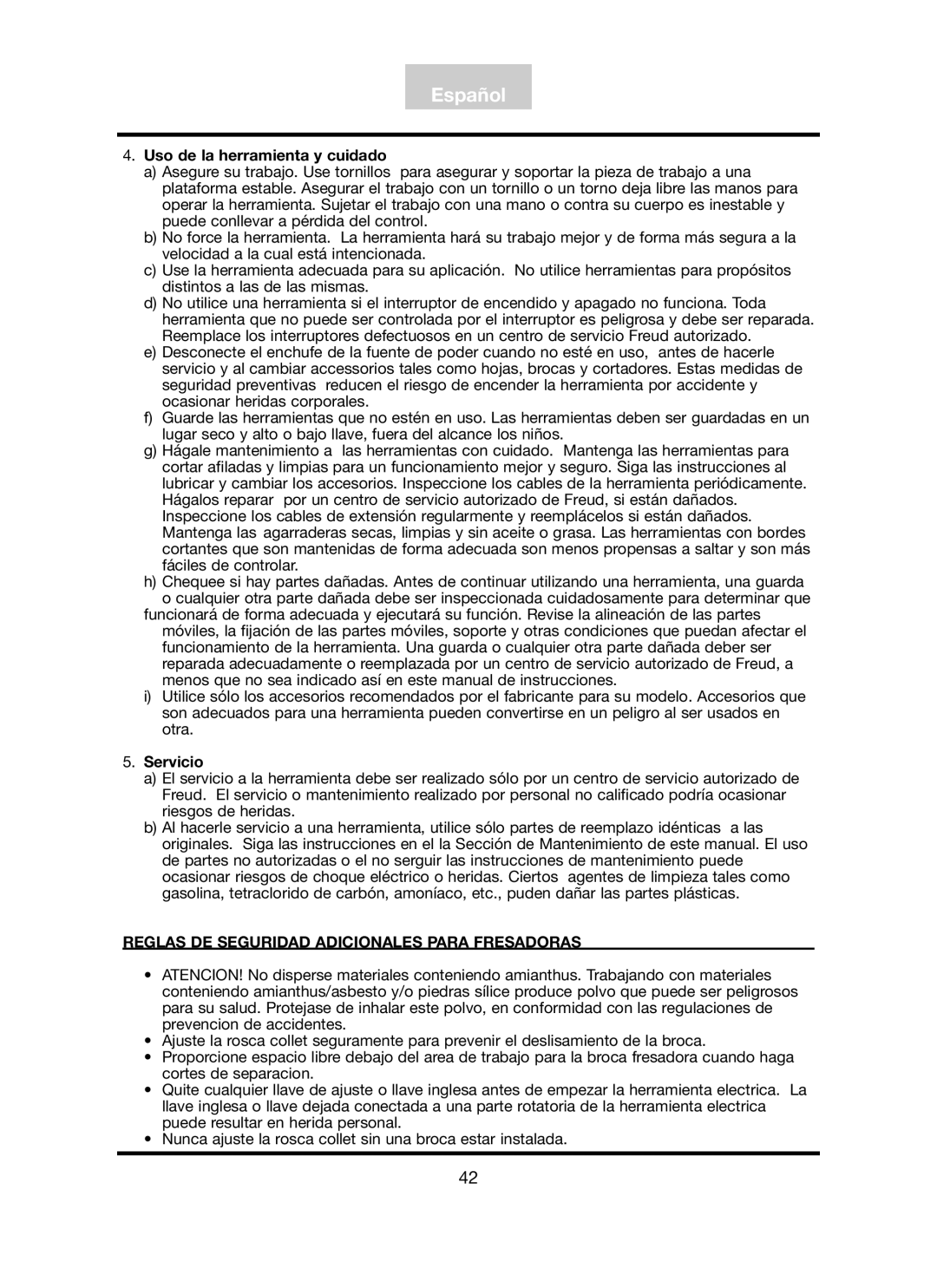 Freud Tools FT3000VCE Uso de la herramienta y cuidado, Servicio, Reglas DE Seguridad Adicionales Para Fresadoras 