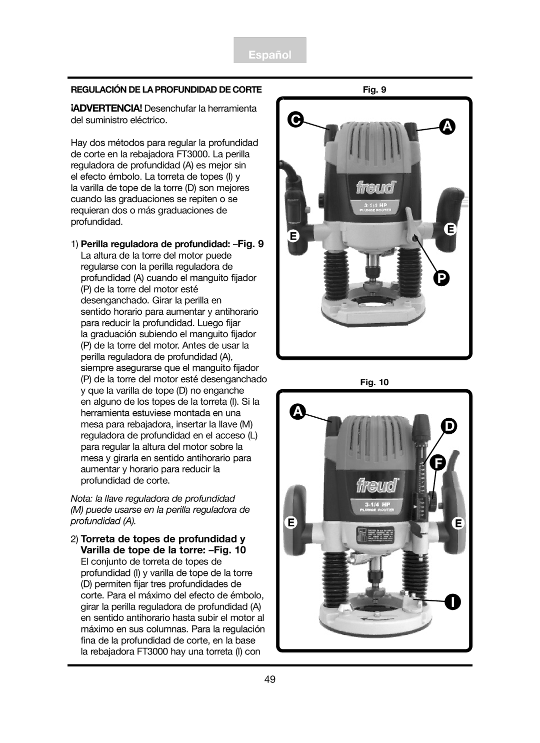 Freud Tools FT3000VCE operating instructions Regulación DE LA Profundidad DE Corte 