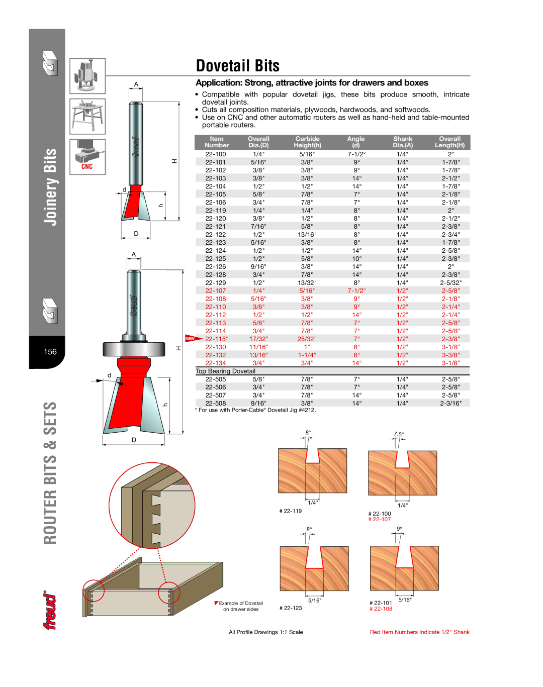 Freud Tools Router manual Overall, Number Dia.D, 22-107 22-108 22-110 22-112 22-113 22-114 