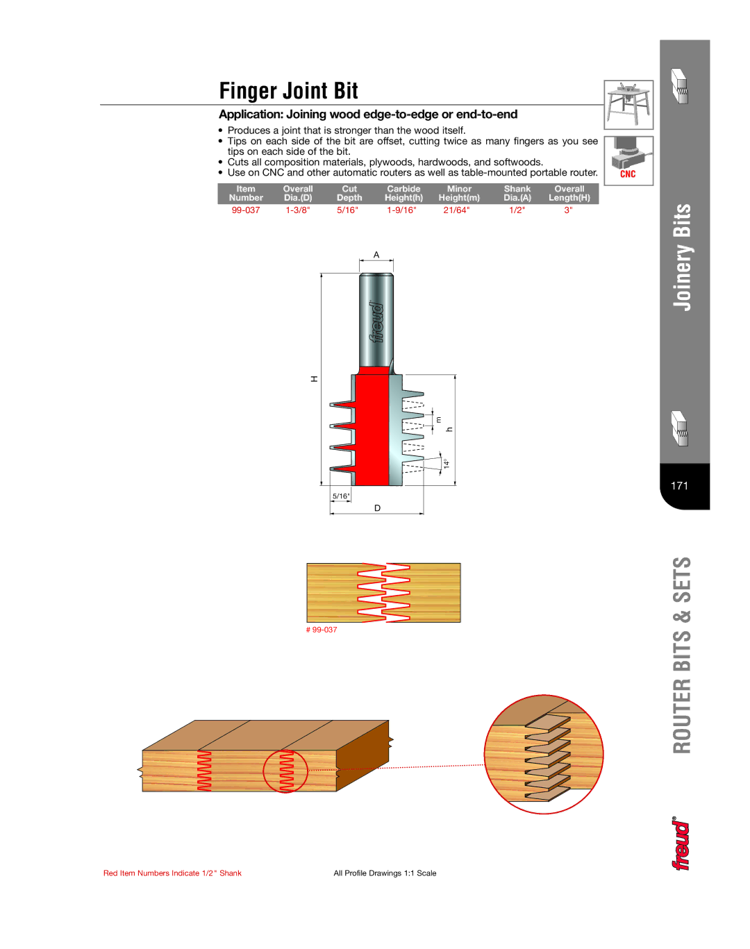 Freud Tools Router manual Finger Joint Bit, Application Joining wood edge-to-edge or end-to-end, Cut Carbide Minor 