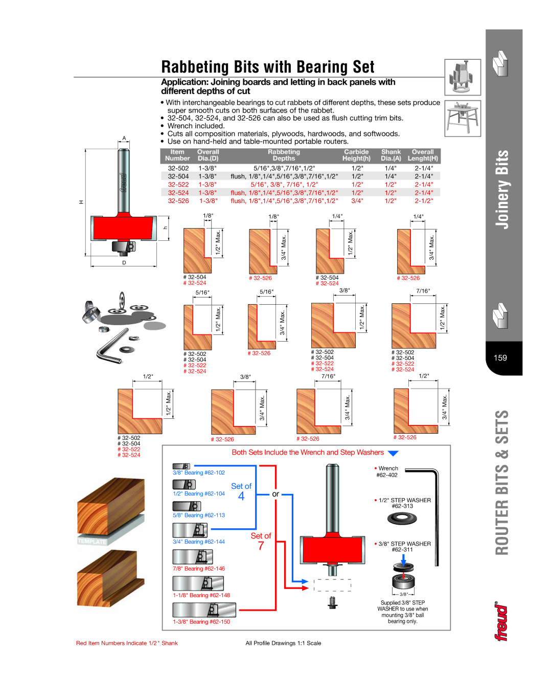 Freud Tools Router manual Rabbeting Bits with Bearing Set 