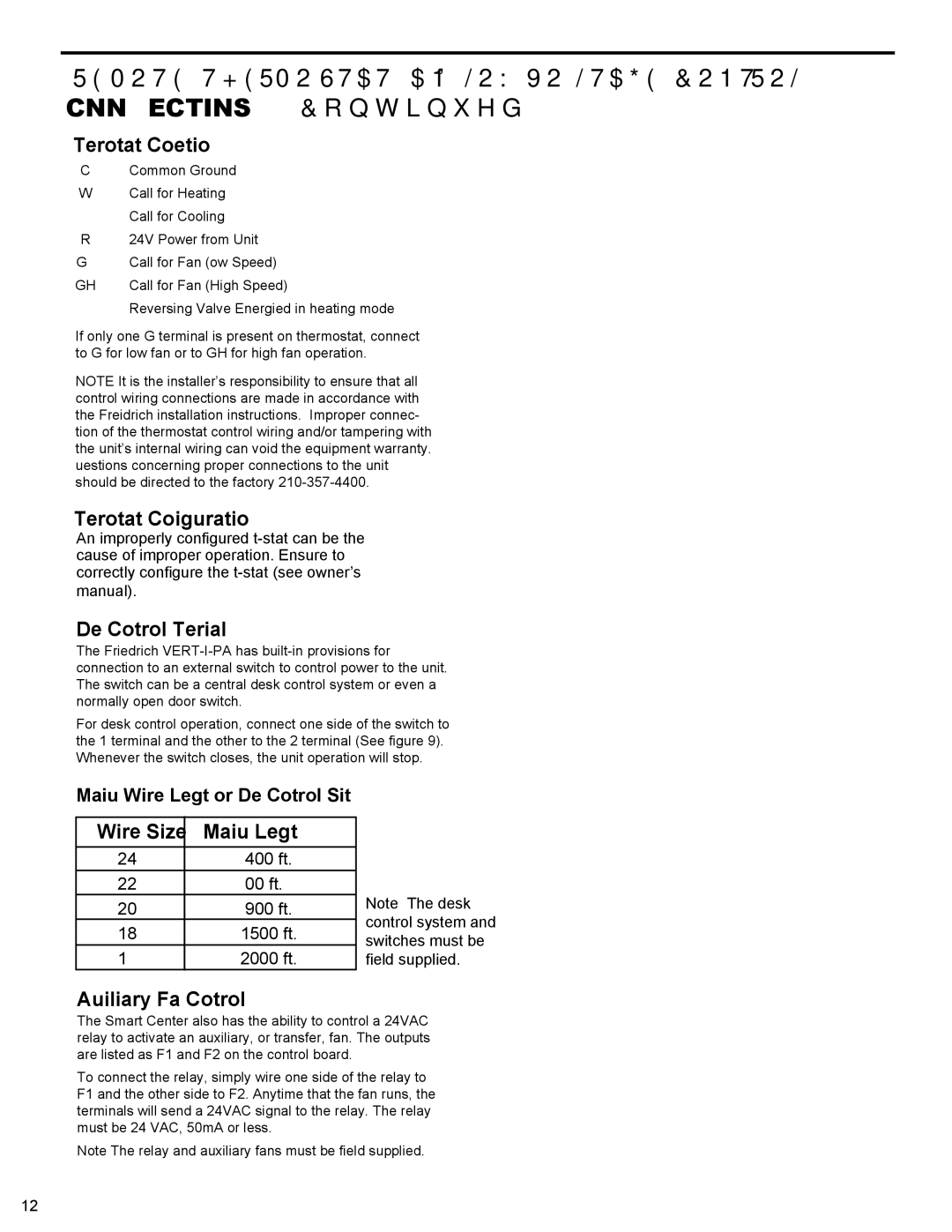 Friedrich 000 BTU'S, 9 service manual Thermostat Connections 