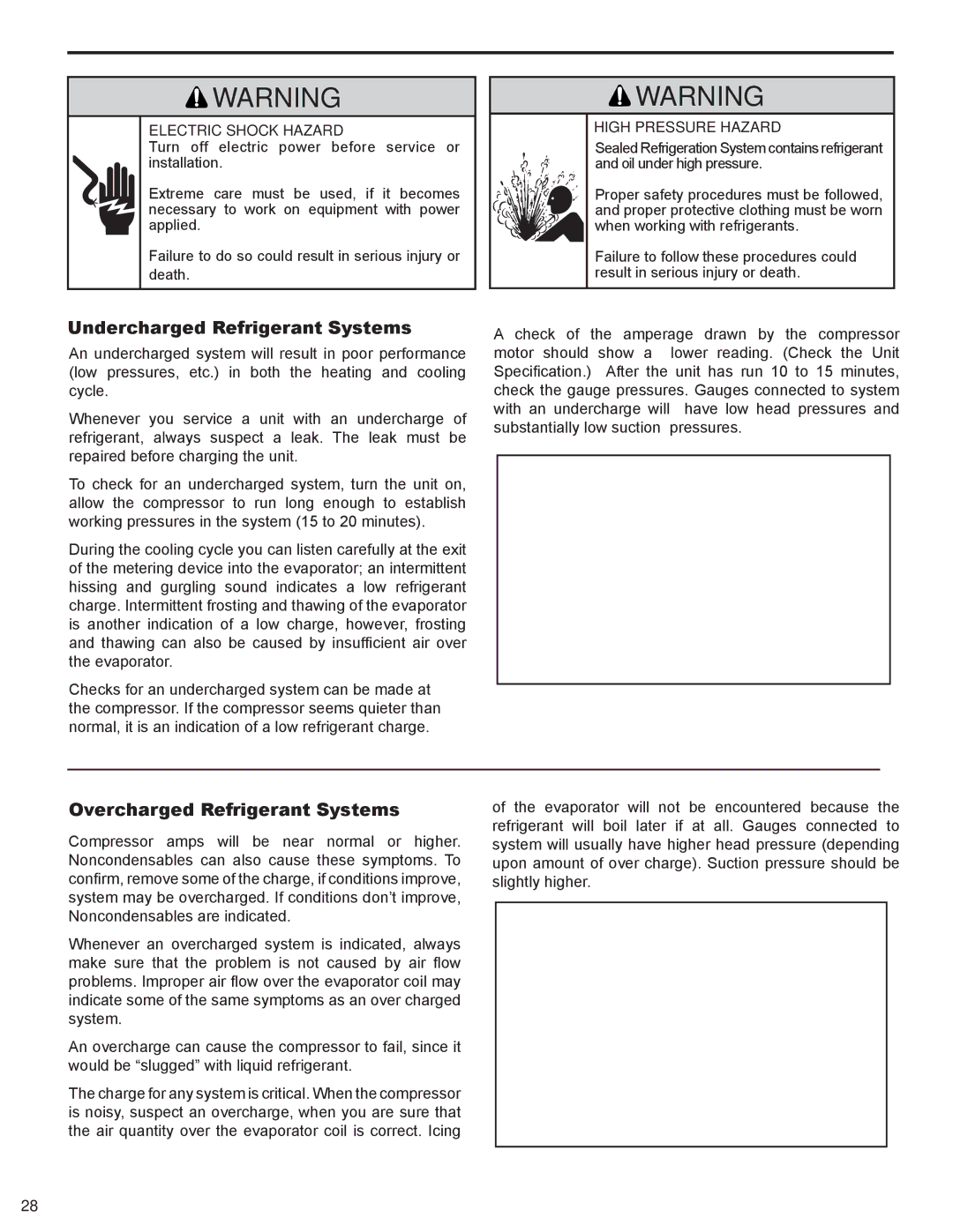 Friedrich 000 BTU'S, 9 service manual Undercharged Refrigerant Systems, Overcharged Refrigerant Systems 