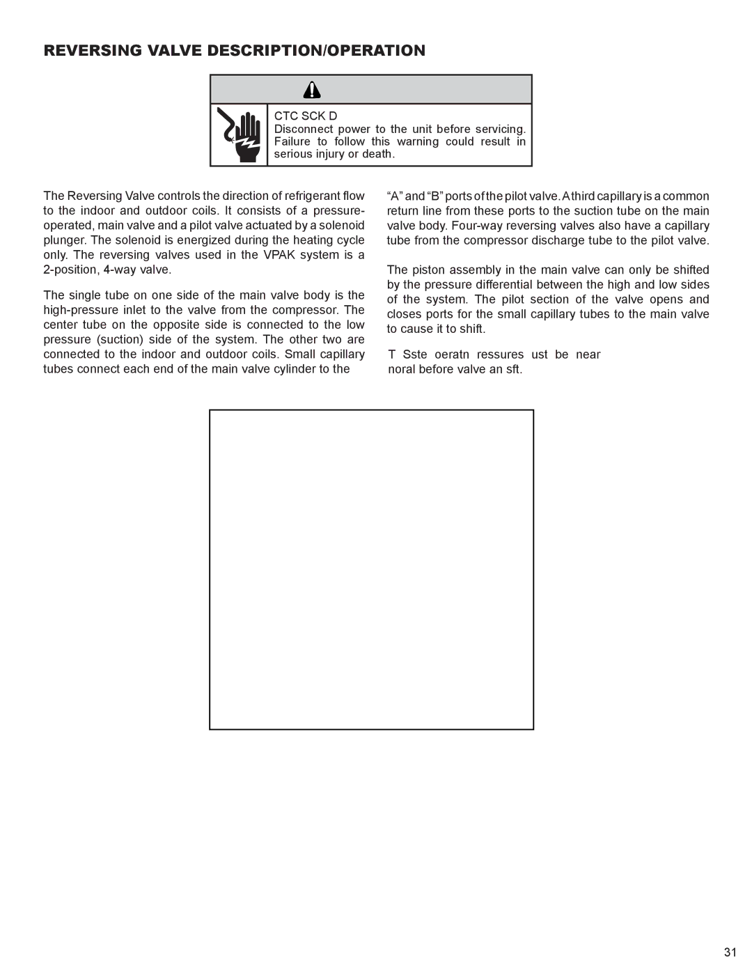 Friedrich 9, 000 BTU'S service manual Reversing Valve DESCRIPTION/OPERATION, Electric Shock Hazard 