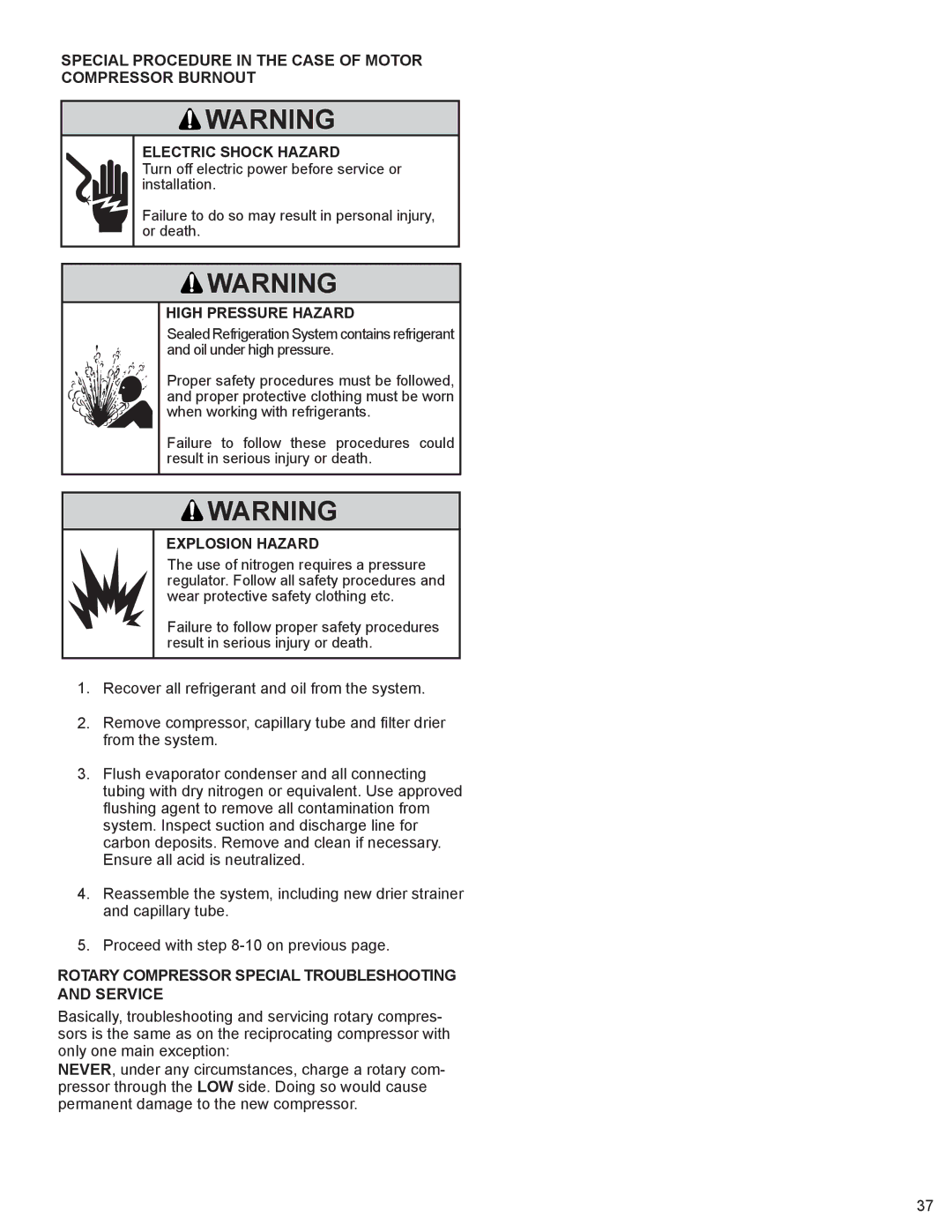 Friedrich 9, 000 BTU'S service manual Rotary Compressor Special Troubleshooting and Service 