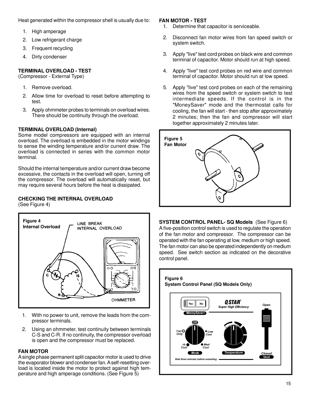 Friedrich 2003 service manual Terminal Overload Test, Terminal Overload Internal, Checking the Internal Overload, FAN Motor 