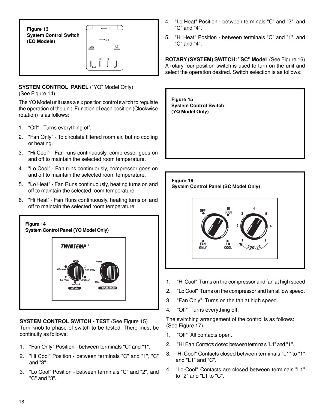 Friedrich 2003 service manual System Control Panel YQ Model Only 