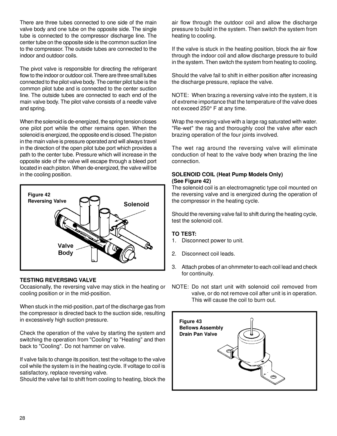 Friedrich 2003 service manual Testing Reversing Valve, Solenoid Coil Heat Pump Models Only See Figure, To Test 