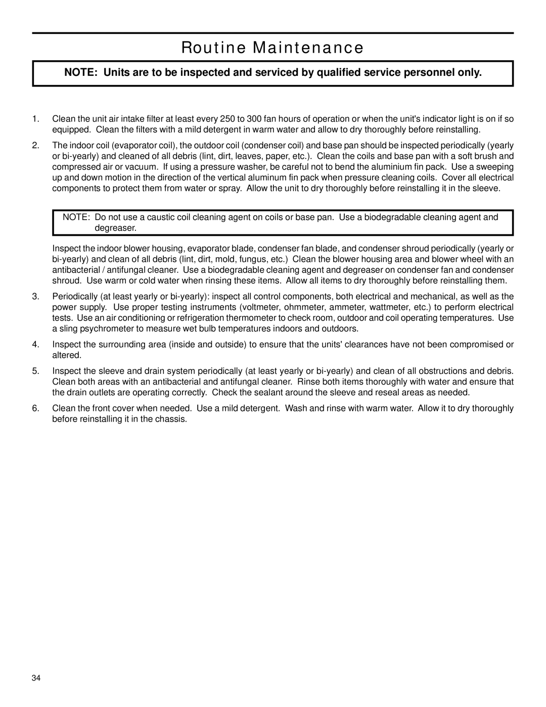 Friedrich 2003 service manual Routine Maintenance 