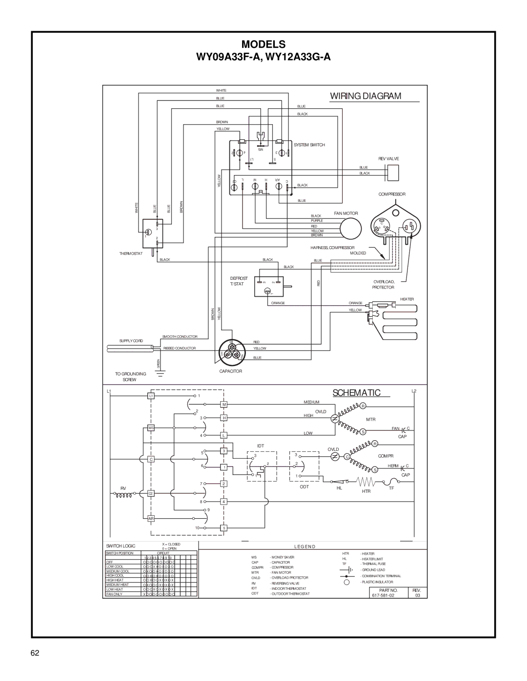 Friedrich 2003 service manual WY09A33F-A, WY12A33G-A 