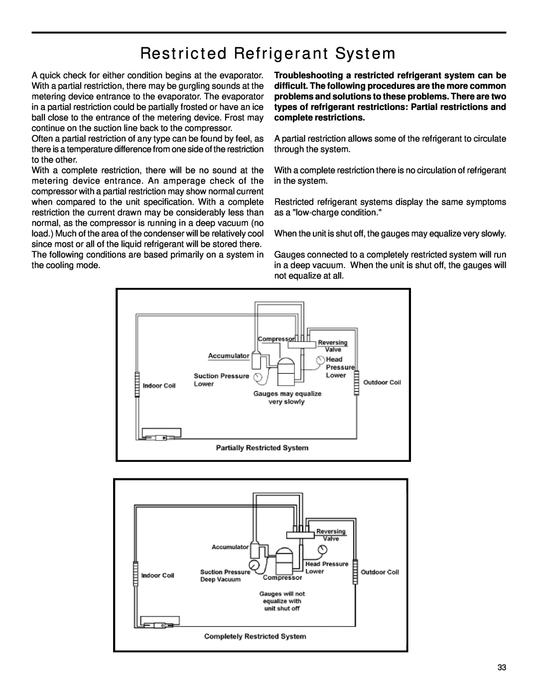 Friedrich 2003 service manual Restricted Refrigerant System 