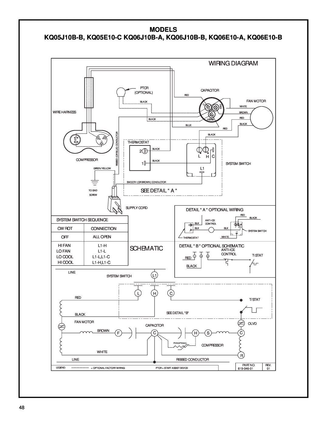 Friedrich 2003 service manual Wiring Diagram, Models, See Detail A, Schematic 