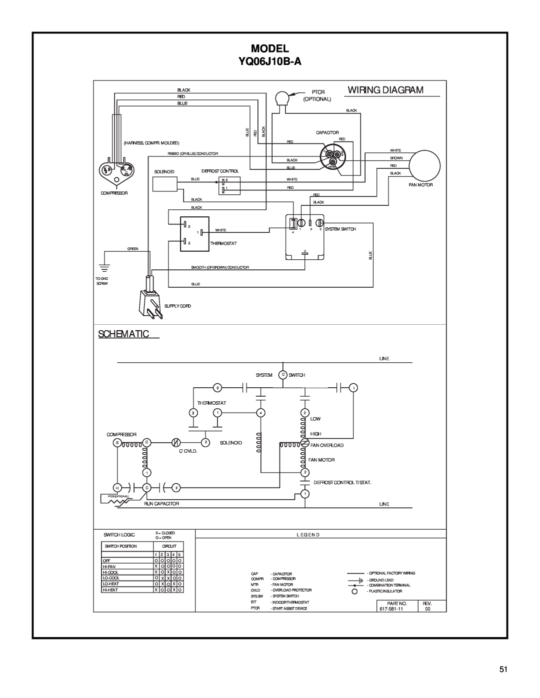Friedrich 2003 service manual MODEL YQ06J10B-A, Ptcr Wiring Diagram, Schematic 