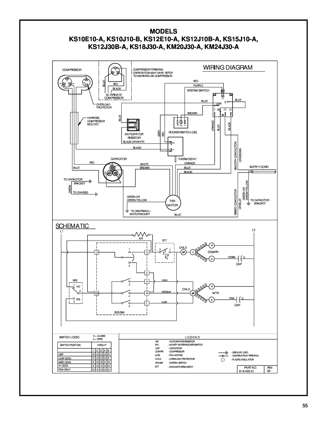 Friedrich 2003 service manual Schematic, Models, KS12J30B-A, KS18J30-A, KM20J30-A, KM24J30-A, Wiring Diagram 