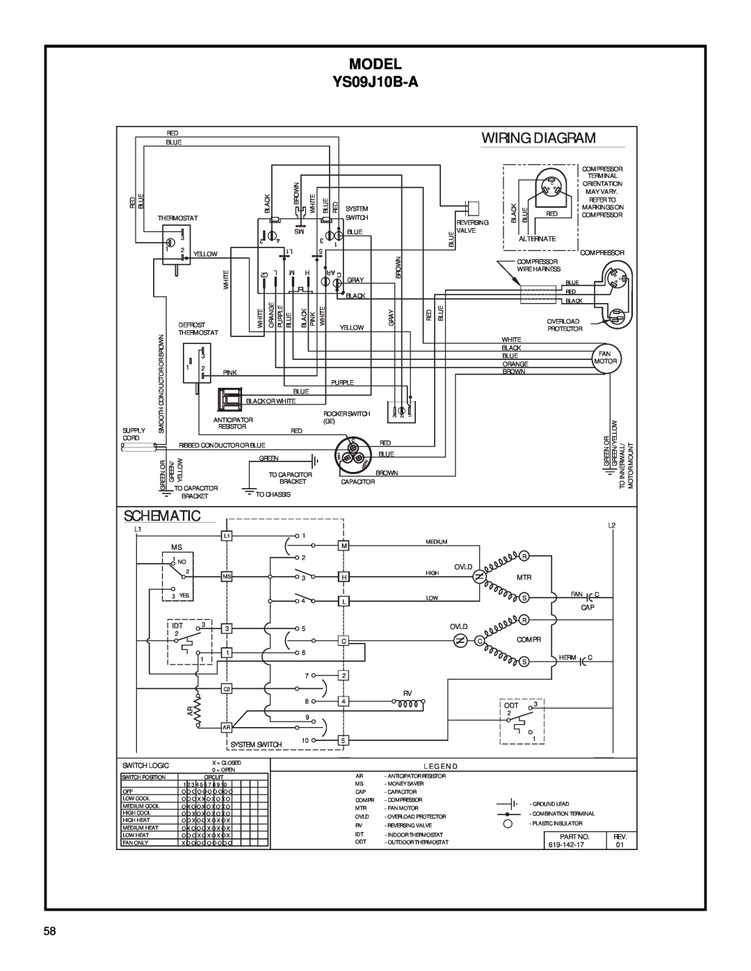 Friedrich 2003 service manual Model, YS09J10B-A, Wiring Diagram, Schematic 