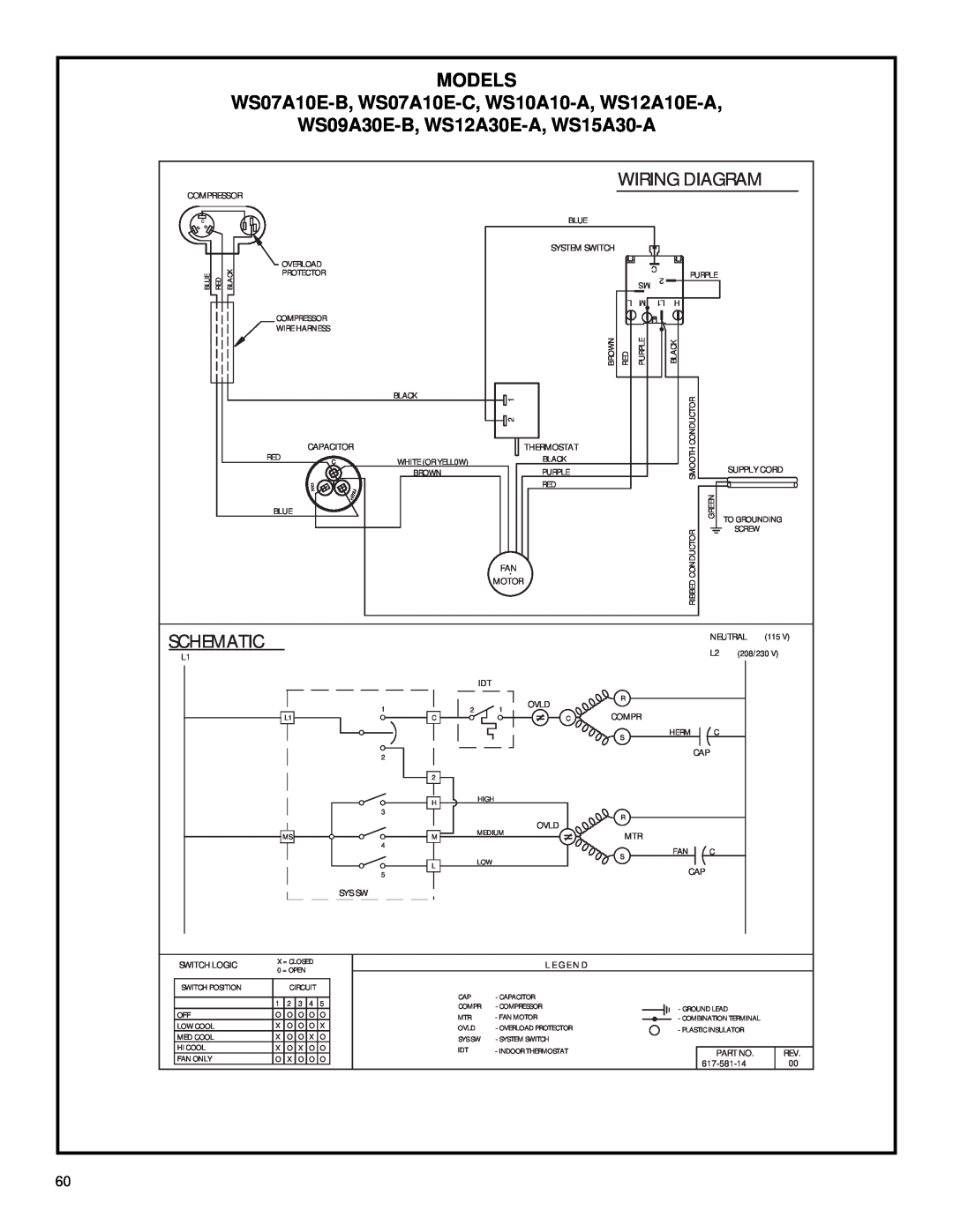 Friedrich 2003 service manual Wiring Diagram, Schematic, Models, WS07A10E-B, WS07A10E-C, WS10A10-A, WS12A10E-A 