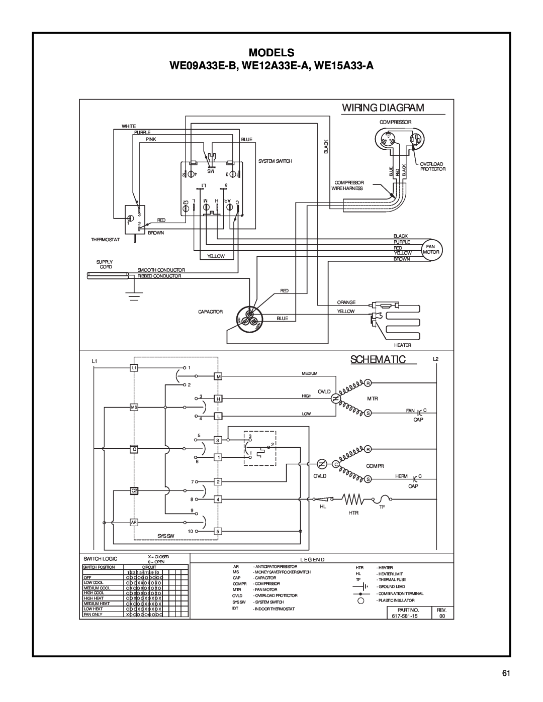 Friedrich 2003 service manual WE09A33E-B, WE12A33E-A, WE15A33-A, Wiring Diagram, Schematic, Models 