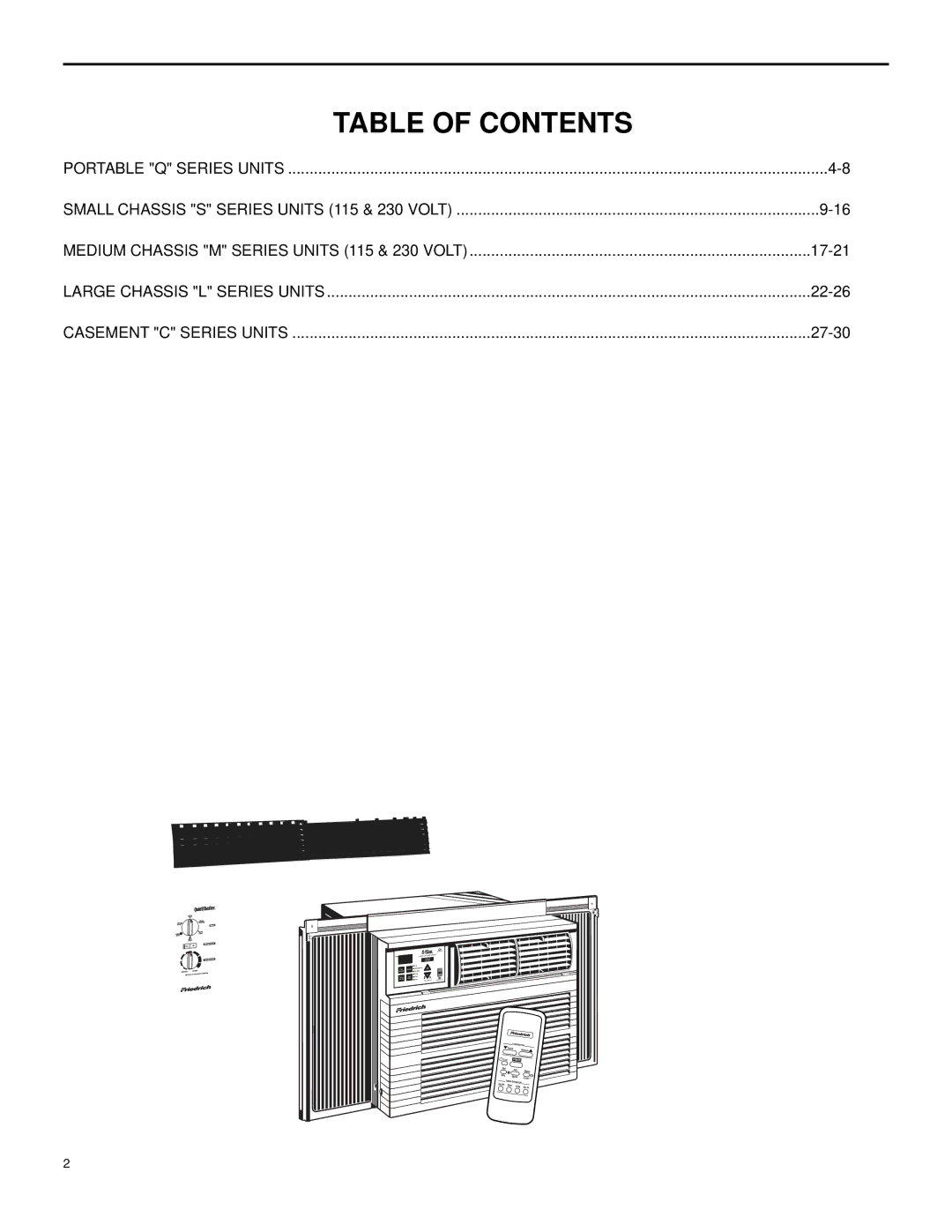 Friedrich 2006 manual Table of Contents 