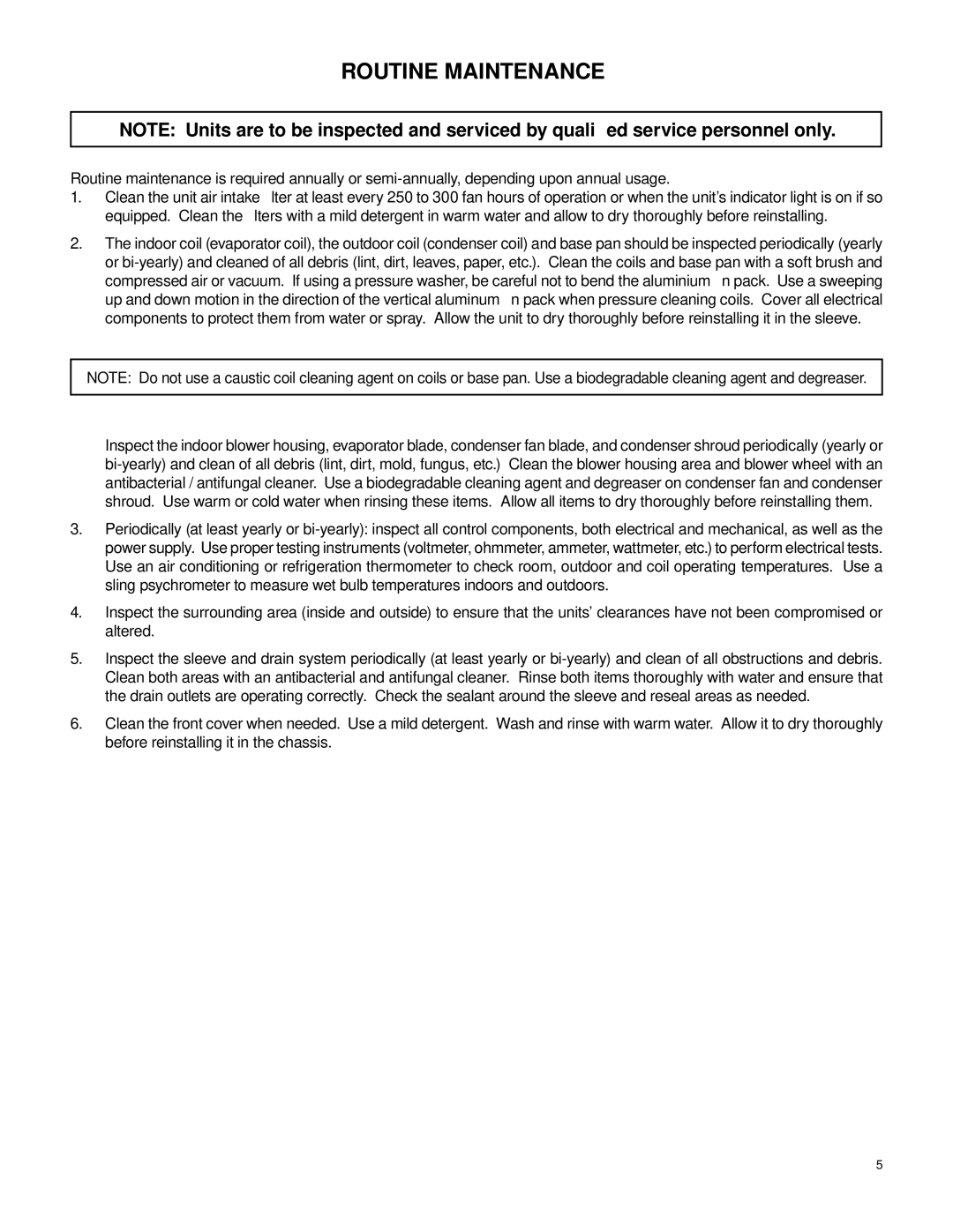 Friedrich 2007 service manual Routine Maintenance 