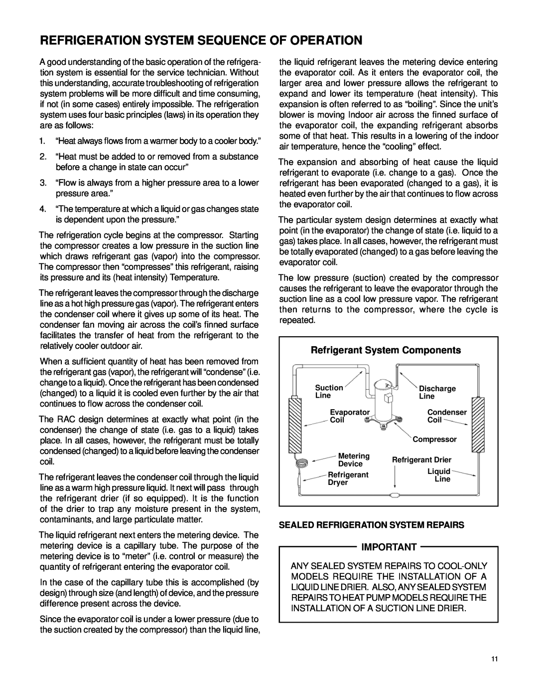 Friedrich 2007 service manual Refrigeration System Sequence Of Operation, Refrigerant System Components 