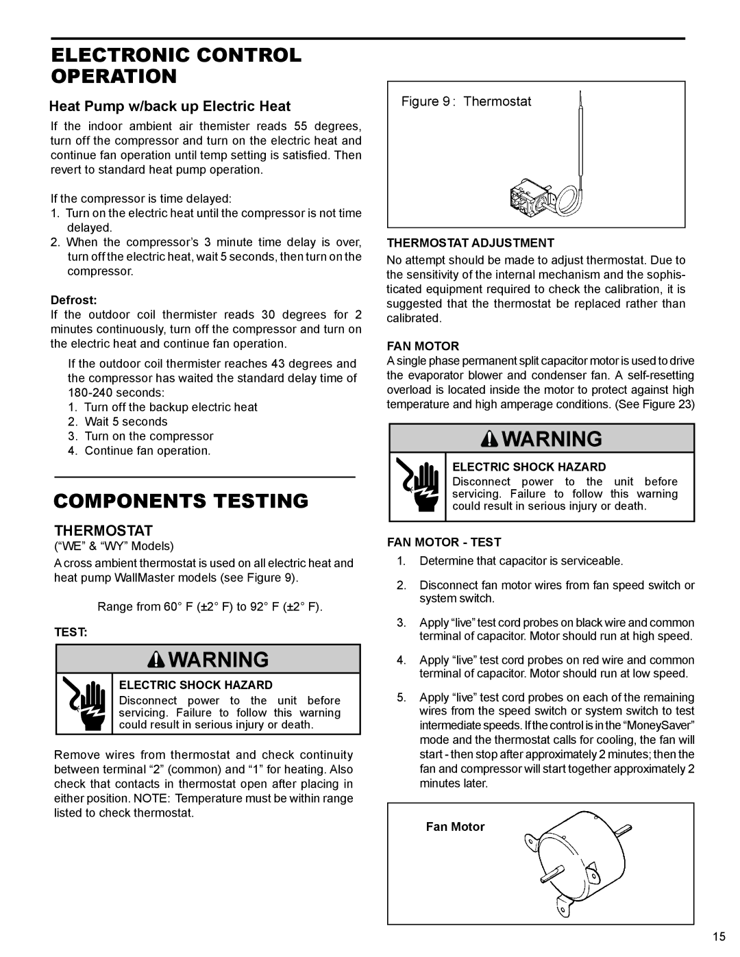 Friedrich 2009, 2008 service manual Electronic Control Operation, Components Testing, Thermostat 