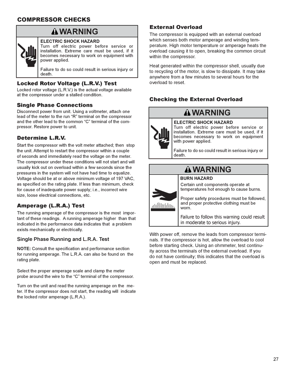 Friedrich 2009, 2008 service manual Compressor Checks 