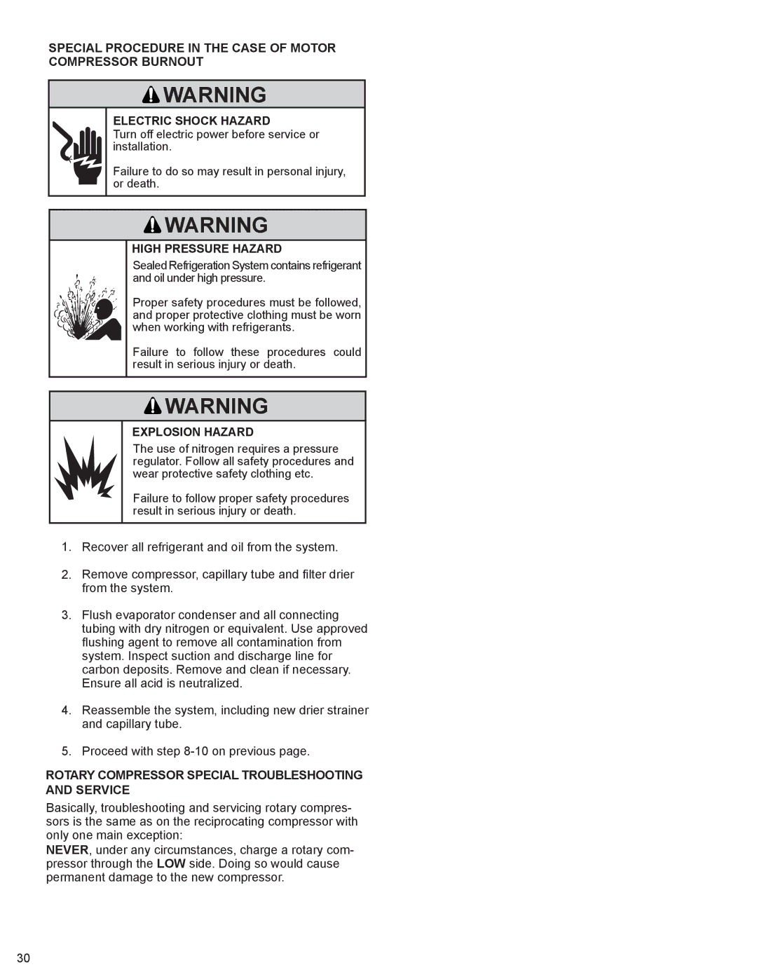 Friedrich 2008, 2009 service manual Rotary Compressor Special Troubleshooting and Service 