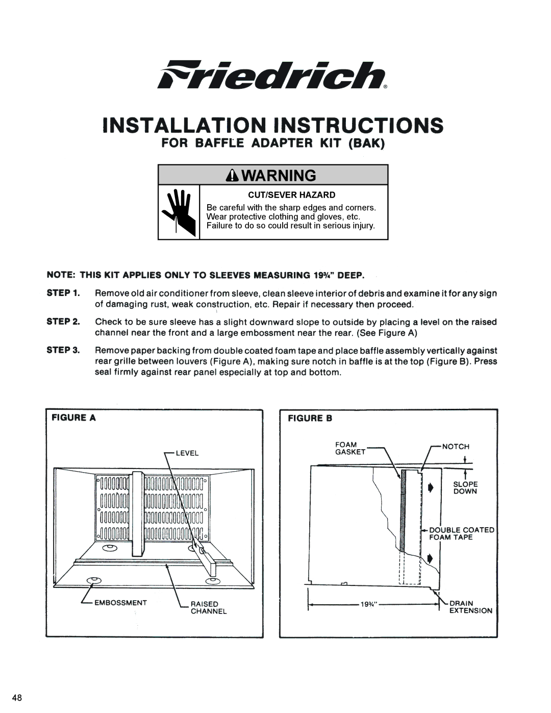 Friedrich 2008, 2009 service manual MECHANICALCUT/SEVER Hazard 