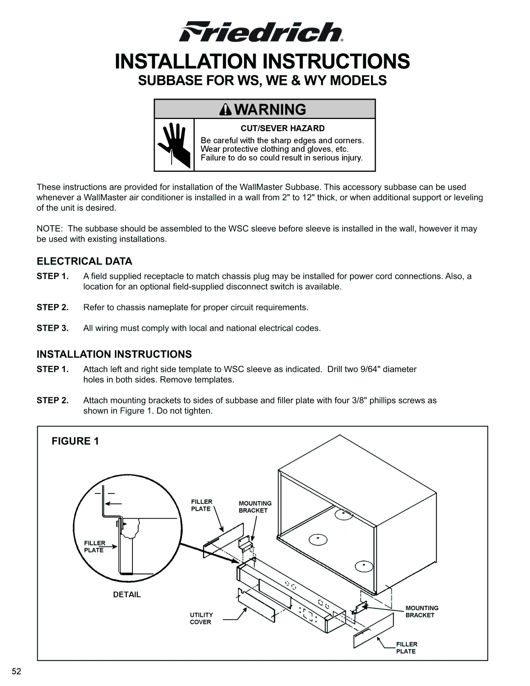 Friedrich 2008, 2009 service manual MECHANICALCUT/SEVER Hazard 