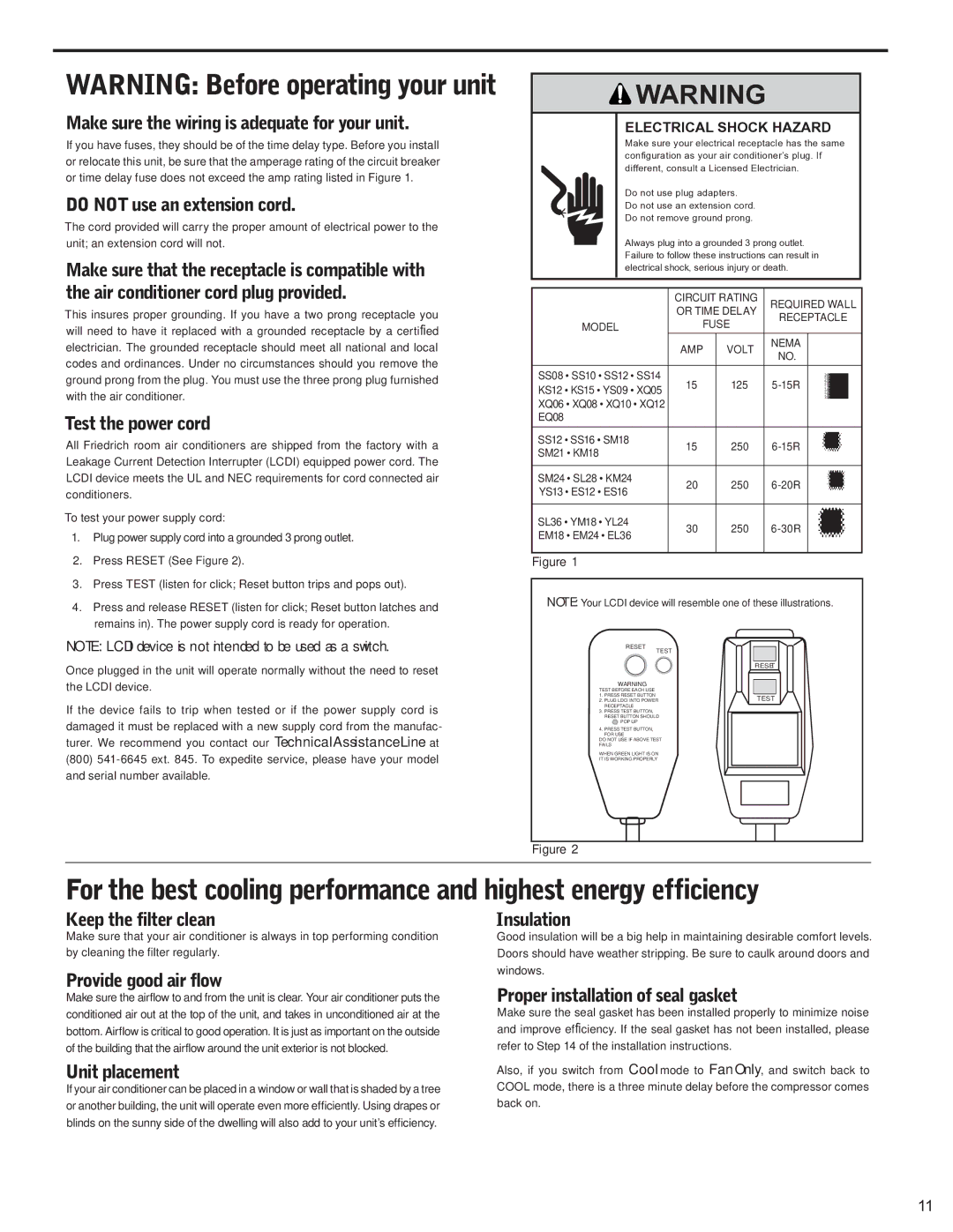 Friedrich 2009, 2008 service manual Make sure the wiring is adequate for your unit 