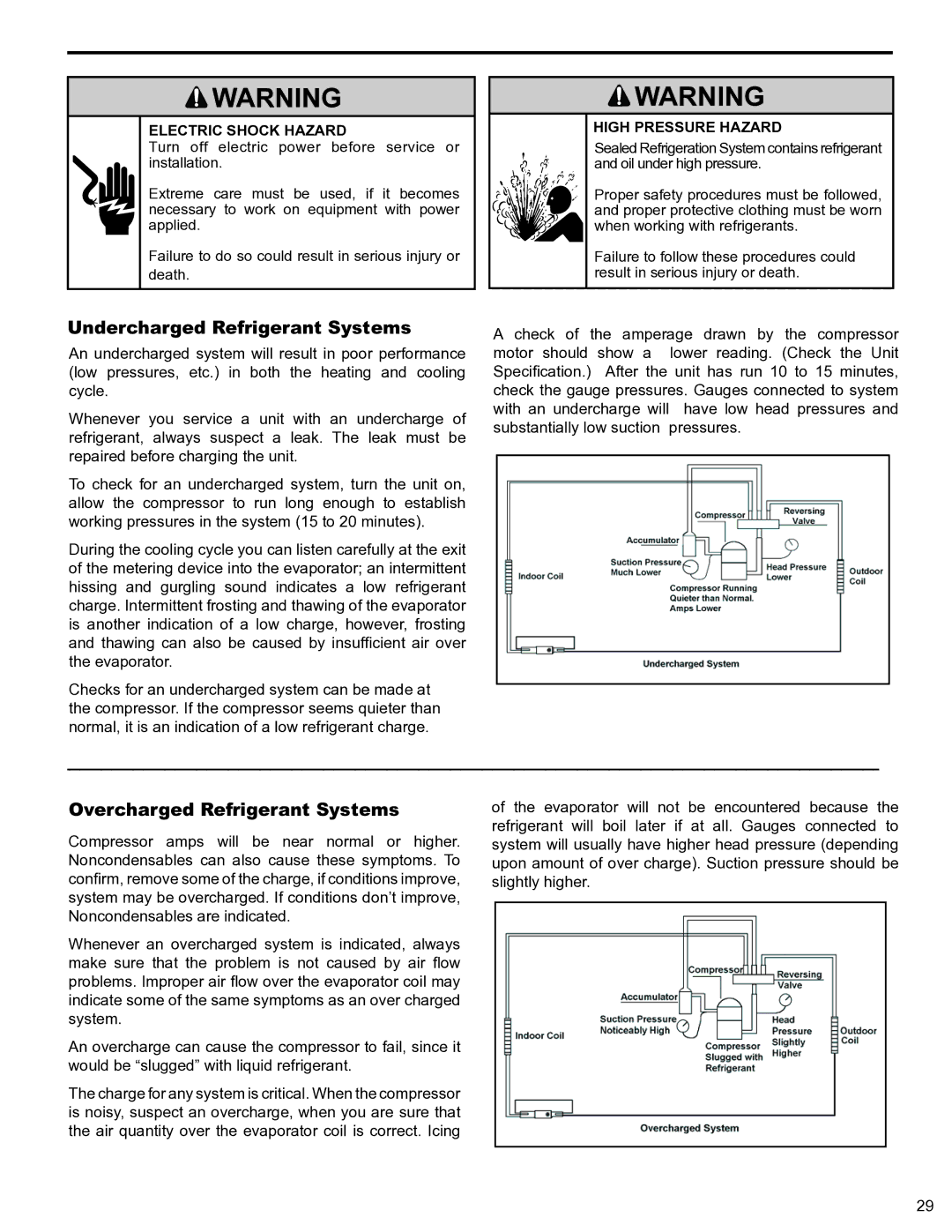 Friedrich 2009, 2008 service manual Undercharged Refrigerant Systems, Overcharged Refrigerant Systems 