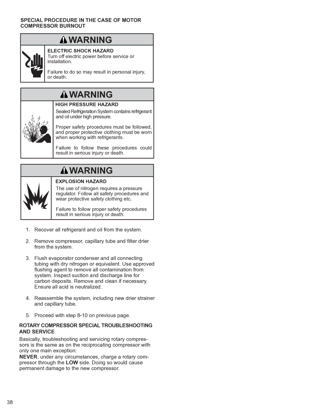 Friedrich 2008, 2009 service manual Rotary Compressor Special Troubleshooting and Service 